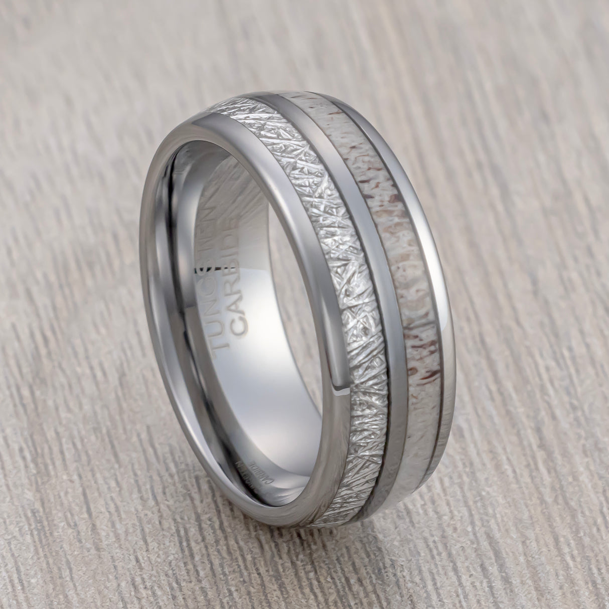 8mm - Tungsten Wedding Band, Antler Meteorite Inlay, Man & Women, Tungsten Ring