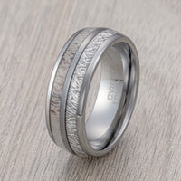 8mm - Tungsten Wedding Band, Antler Meteorite Inlay, Man & Women, Tungsten Ring