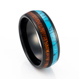 8mm Black Tungsten Carbide Wedding Band W/ Turquoise & Koa Wood Inlay