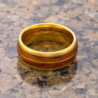 8mm - Tungsten Double Barrel Real Koa Wood Inlay Ring Wedding Band Dome