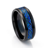 8mm Tungsten Carbide Wedding Band with Blue Celtic Dragon Inlay