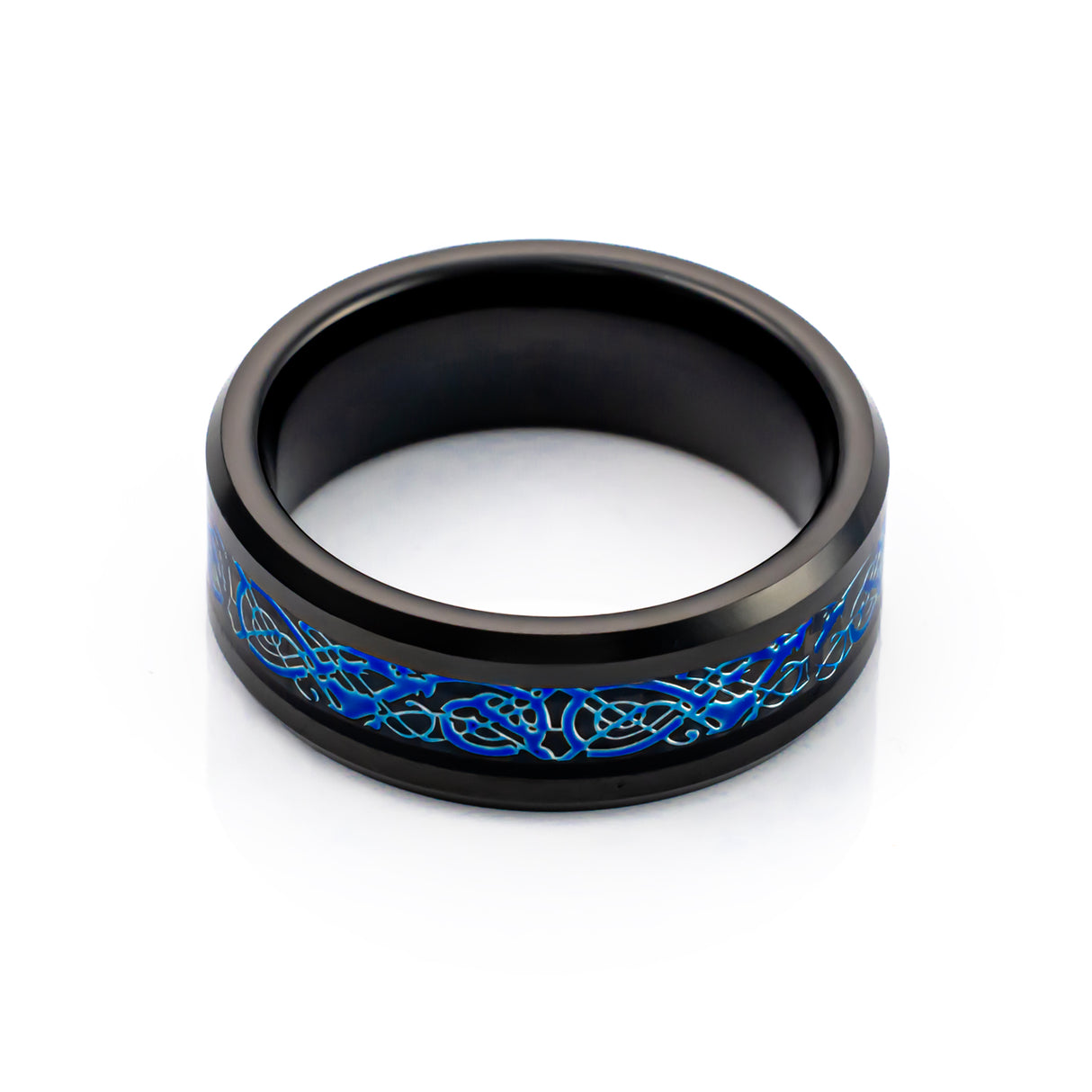 8mm Tungsten Carbide Wedding Band with Blue Celtic Dragon Inlay