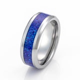 8mm Silver Tungsten Carbide Wedding Band W/ Sleepy Lavender Opal Inlay