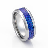 8mm Silver Tungsten Carbide Wedding Band W/ Sleepy Lavender Opal Inlay