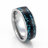 8mm Tungsten Carbide Wedding Band Turquoise Fragments Black Strip Center