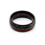 8mm - Mens Tungsten Wedding Ring Black Meteorite Ring, W/ Red Opal Inlays