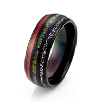 8mm - Mens Tungsten Wedding Ring Black Meteorite Ring, W/ Red Opal Inlays