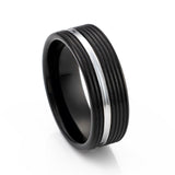 8mm Black Tungsten Carbide Wedding Band W/ Silver Brushed Groove