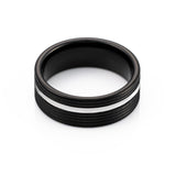 8mm Black Tungsten Carbide Wedding Band W/ Silver Brushed Groove