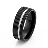 8mm Black Tungsten Carbide Wedding Band W/ Silver Brushed Groove