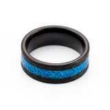 8mm Tungsten Carbide Wedding Band Hammered W/ Blue Opal & Emerald Green Inlay