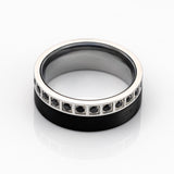 8mm - Black Brushed Tungsten Carbide Wedding Ring Silver W/ Black CZ Diamonds