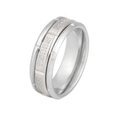 8mm - Silver Mens Tungsten Ring Brick Pattern Brushed Sectional Diamonds