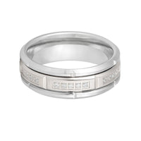 8mm - Silver Mens Tungsten Ring Brick Pattern Brushed Sectional Diamonds