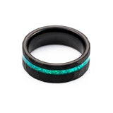 8mm - Black Tungsten Wedding Ring, Crushed Green Opal Hammered Ring