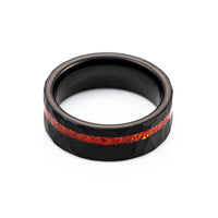 8mm - Black Tungsten Wedding Ring, Crushed Orange Opal Hammered Ring