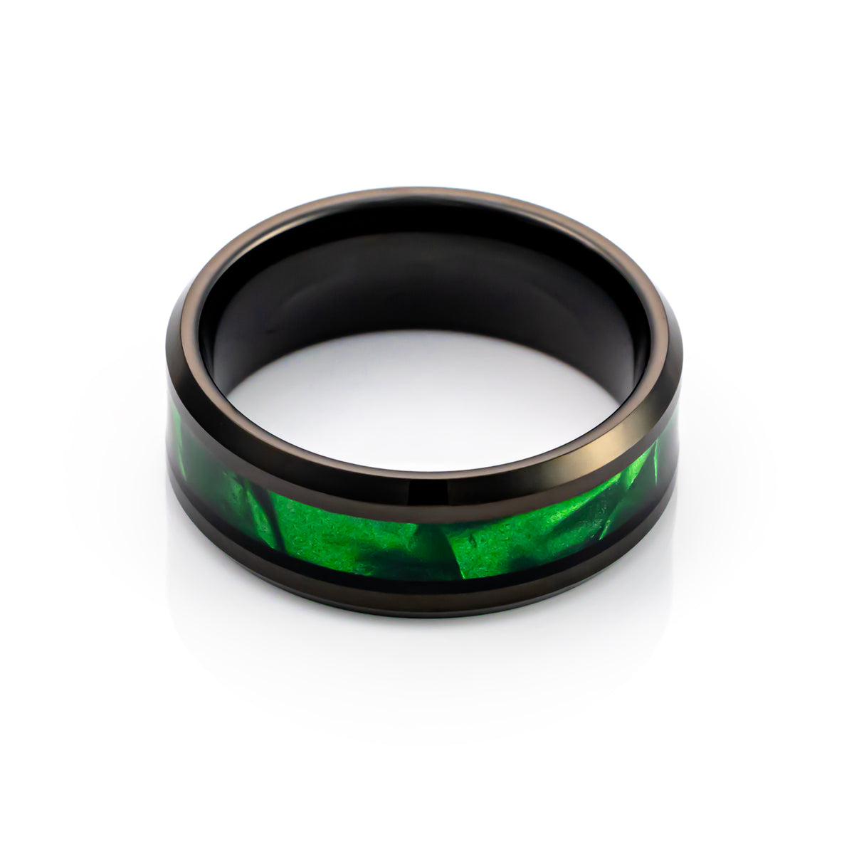 8mm Tungsten Wedding Band Green Mother of Pearl Inlay