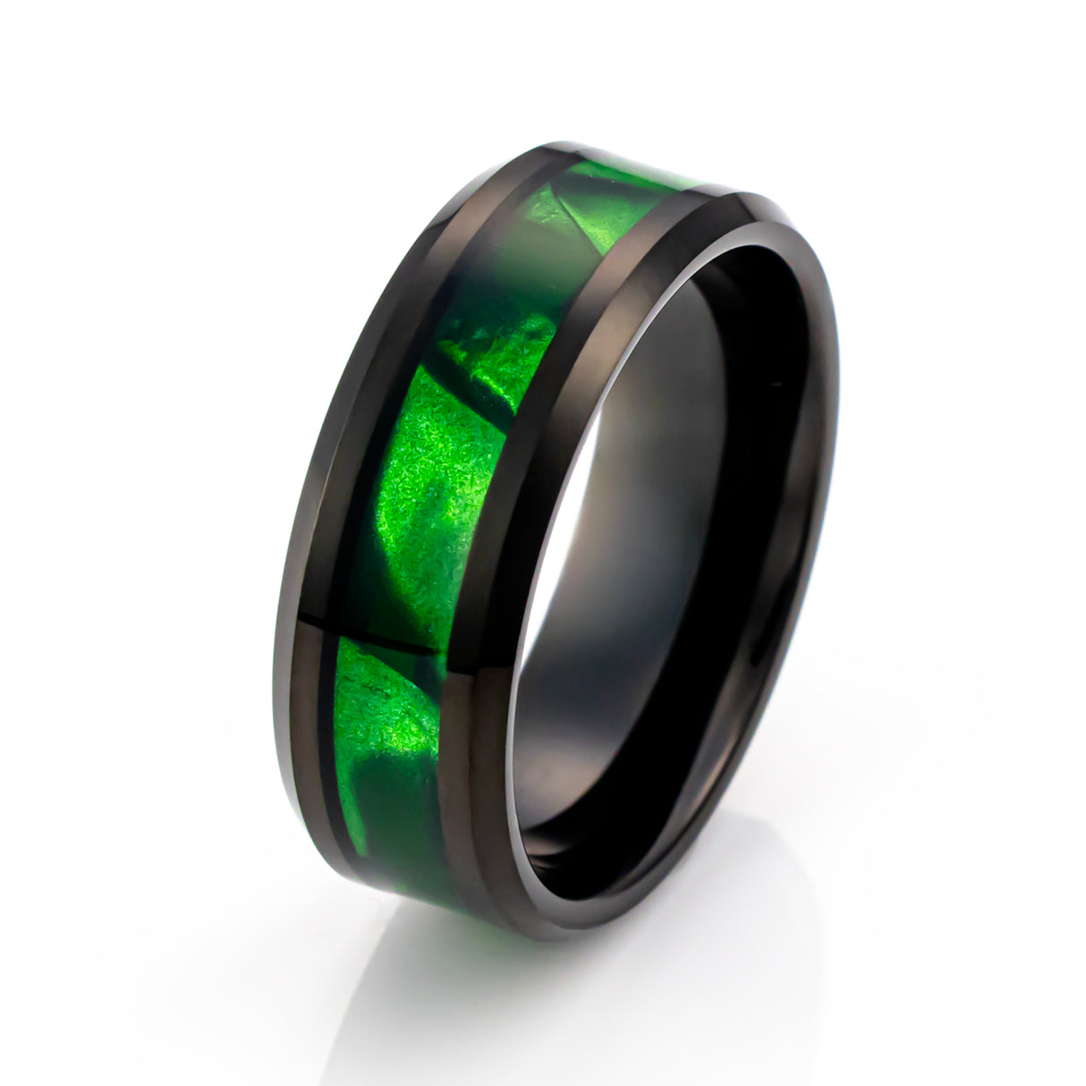 8mm Tungsten Wedding Band Green Mother of Pearl Inlay