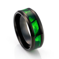 8mm Tungsten Wedding Band Green Mother of Pearl Inlay