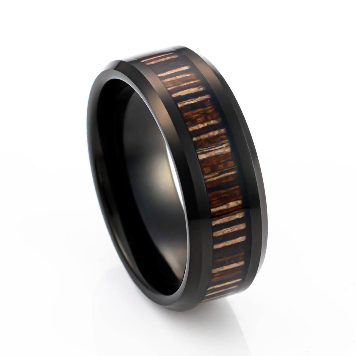 8mm Tungsten Wedding Band Brazilian Tiggerwood Inlay