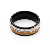 8mm Black Tungsten Wedding Band Cork & Meteorite W/ Guitar String Center