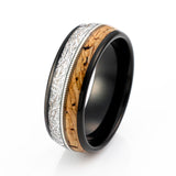 8mm Black Tungsten Wedding Band Cork & Meteorite W/ Guitar String Center