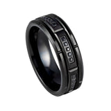 8mm- Mens Tungsten Ring Black Brick Pattern Brushed Sectional Diamonds