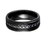 8mm - Black Tungsten Hammered Wedding Band, with Black Sapphires Stepped Edges