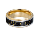 8mm - Gold Tungsten Ring with Black & Gold Carbon fiber Inlay