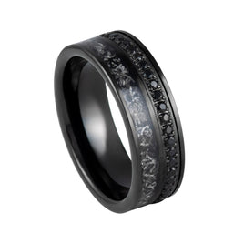 8mm - Black Tungsten Ring with Black CZ Eternity & Meteorite Inlay