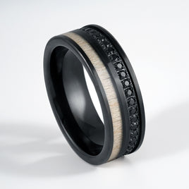 8mm - Black Tungsten Ring with Black CZ Eternity & Wood Inlay