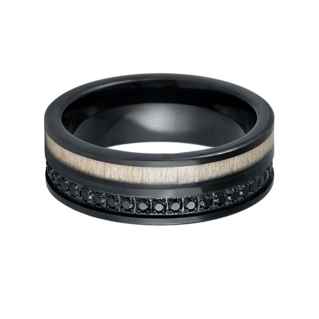 8mm - Black Tungsten Ring with Black CZ Eternity & Wood Inlay