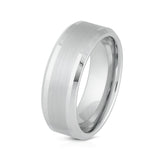 White Silver Platinum-Like Finish Tungsten Ring with Brushed Center and Polished Beveled Edges-8mm
