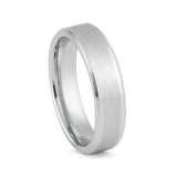 White Silver Platinum-Like Finish Tungsten Ring with Brushed Center and Polished Beveled Edges-6mm