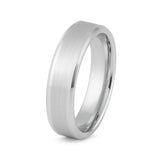 White Silver Platinum-Like Finish Tungsten Ring with Brushed Center and Polished Beveled Edges-6mm