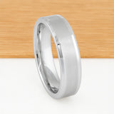 White Silver Platinum-Like Finish Tungsten Ring with Brushed Center and Polished Beveled Edges-6mm