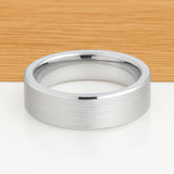 White Silver Platinum-Like Finish Tungsten Carbide Wedding Ring Brushed Center -8MM