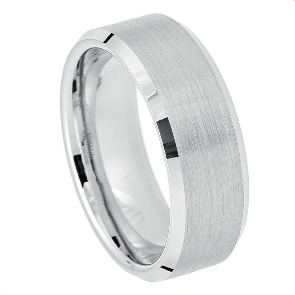 8mm White Silver Tungsten Carbide Wedding Ring Brushed Center
