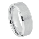 8mm White Silver Tungsten Carbide Wedding Ring Brushed Center