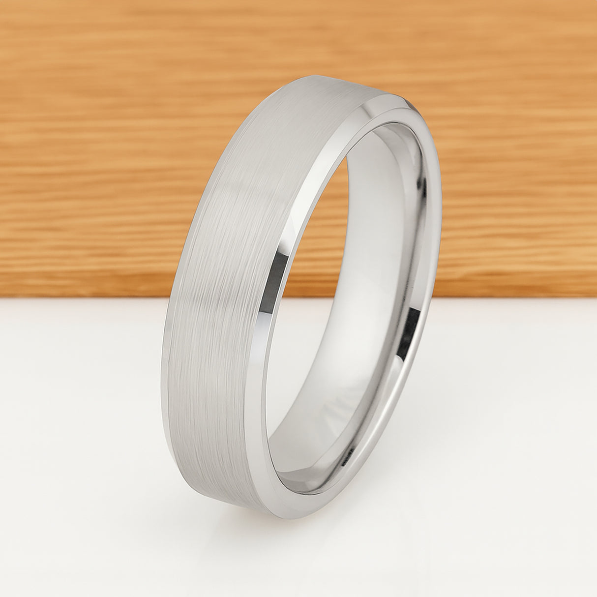 White Silver Platinum-Like Finish Tungsten Carbide Wedding Ring Brushed Center