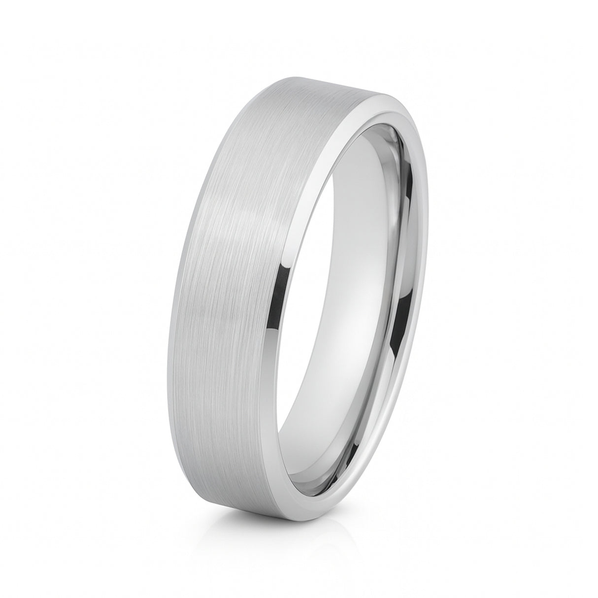 White Silver Platinum-Like Finish Tungsten Carbide Wedding Ring Brushed Center