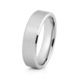 White Silver Platinum-Like Finish Tungsten Carbide Wedding Ring Brushed Center