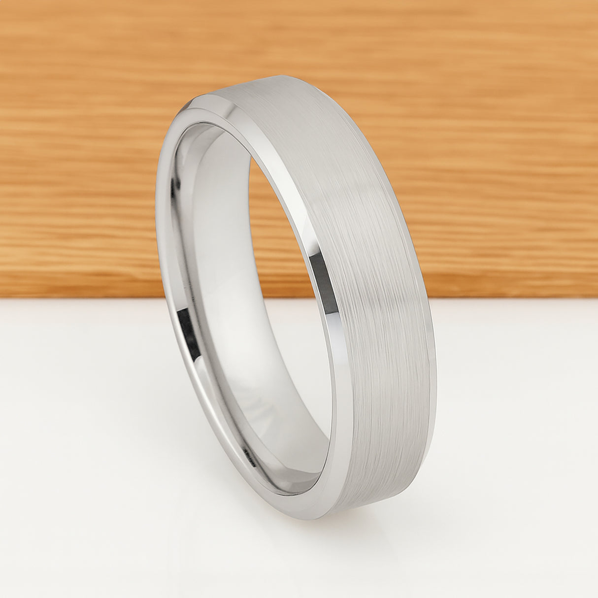 White Silver Platinum-Like Finish Tungsten Carbide Wedding Ring Brushed Center