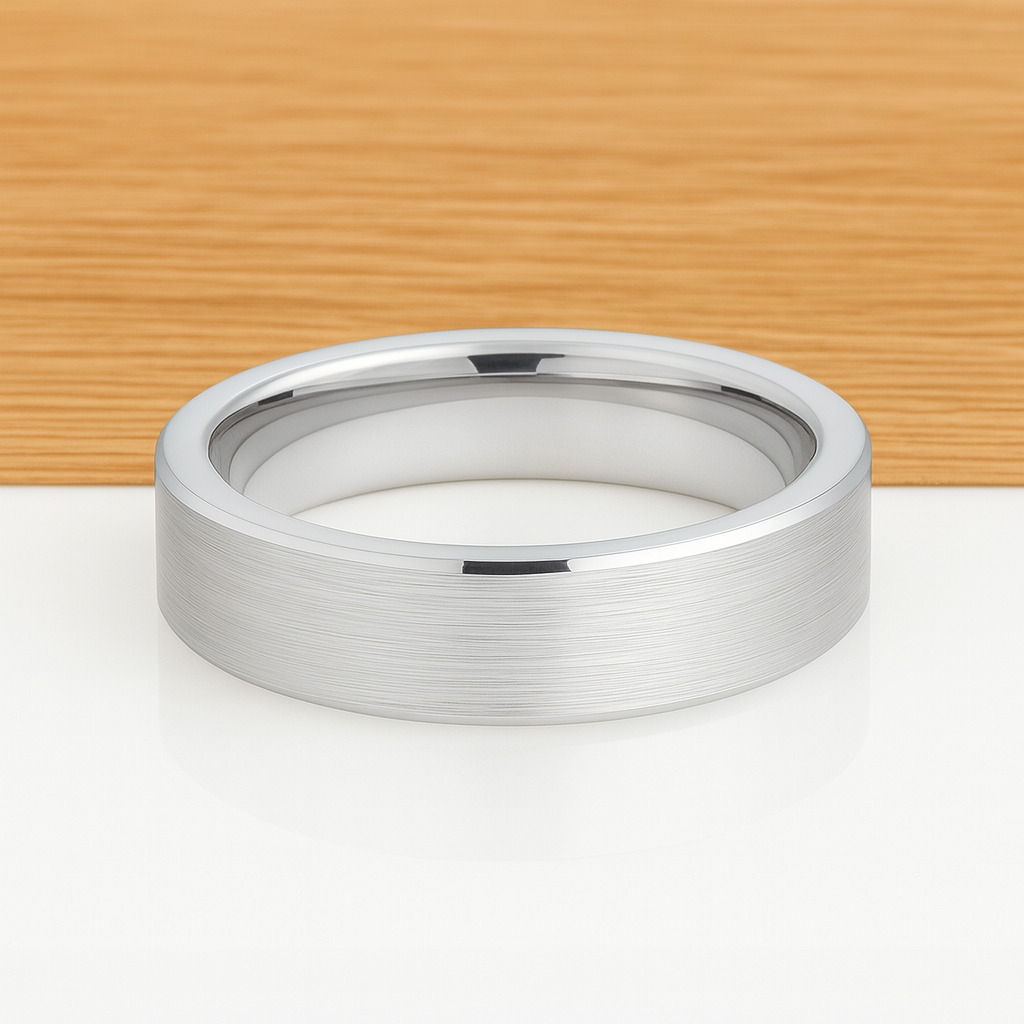 White Silver Platinum-Like Finish Tungsten Carbide Wedding Ring Brushed Center