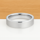 White Silver Platinum-Like Finish Tungsten Carbide Wedding Ring Brushed Center