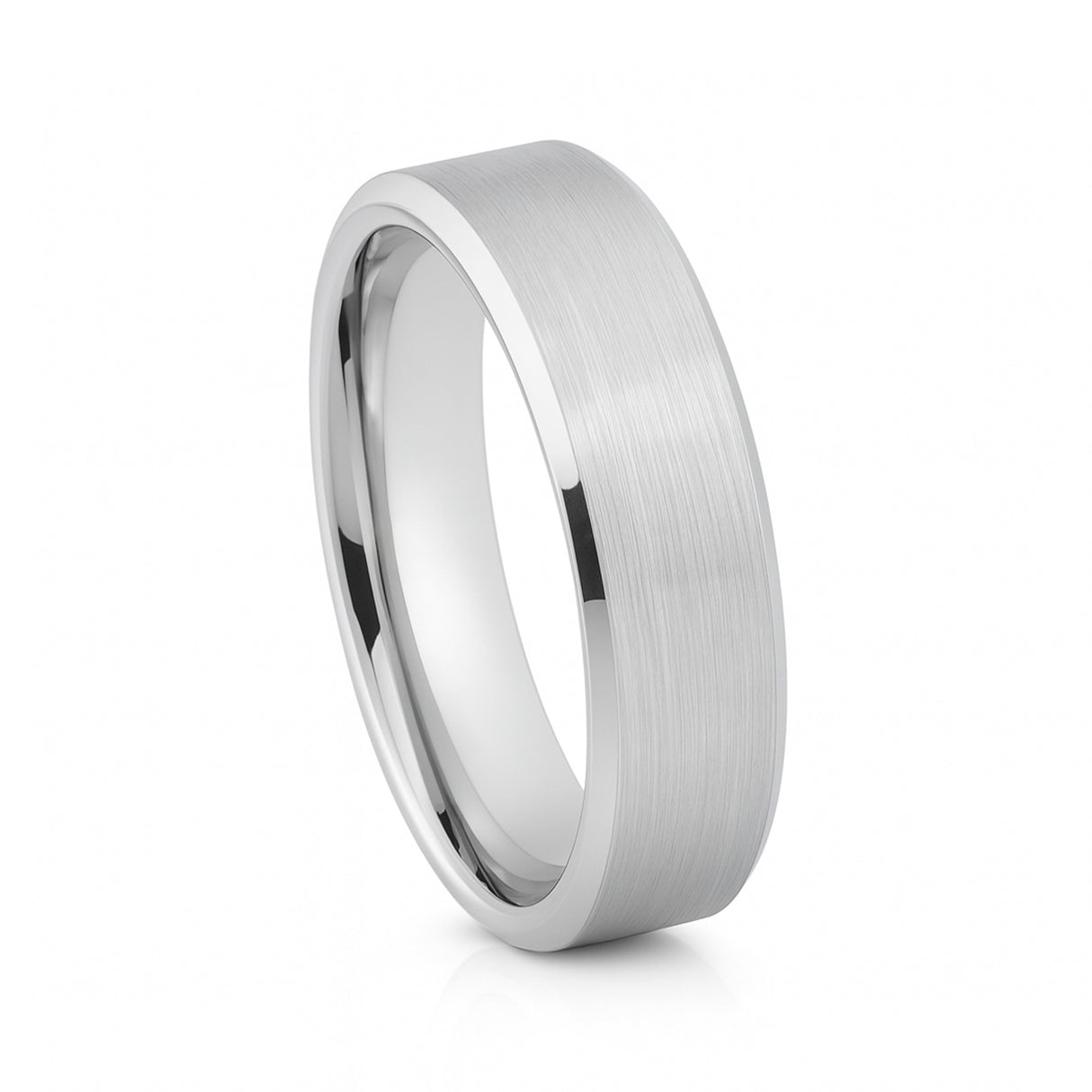 White Silver Platinum-Like Finish Tungsten Carbide Wedding Ring Brushed Center