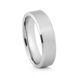 White Silver Platinum-Like Finish Tungsten Carbide Wedding Ring Brushed Center