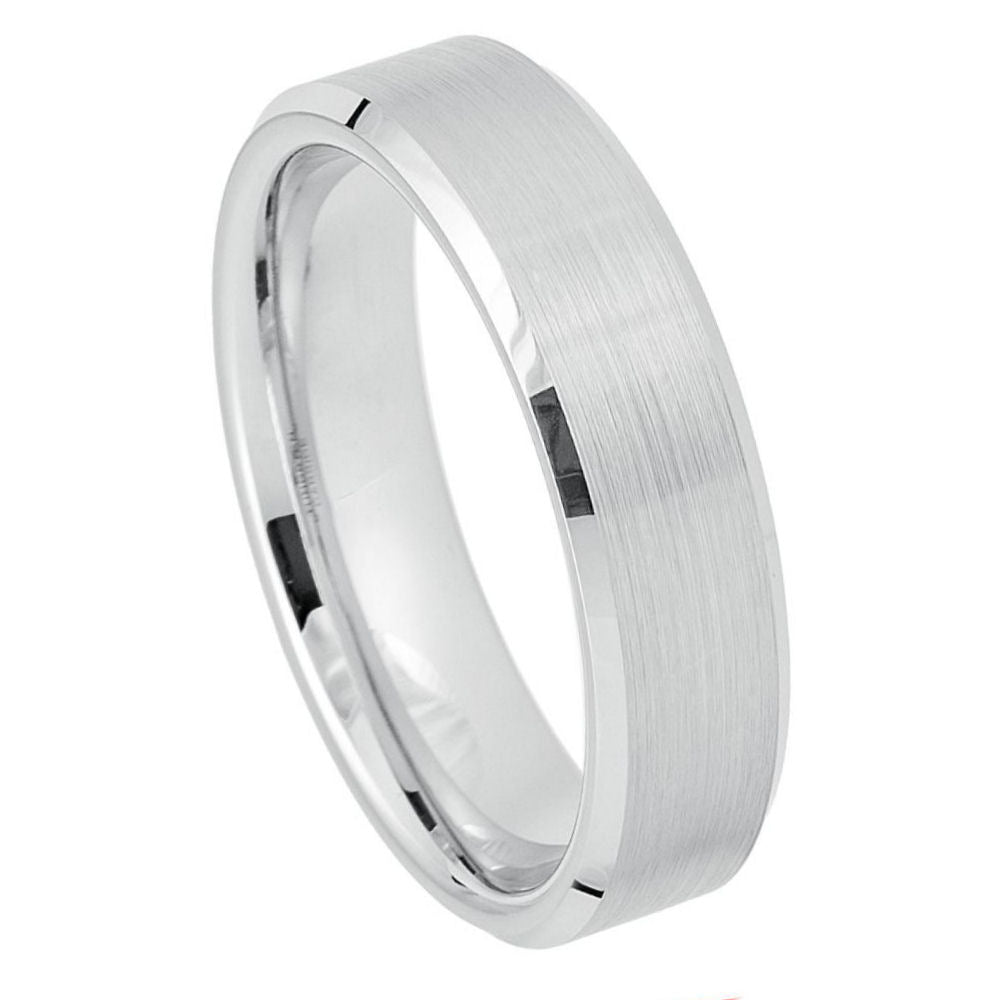 6mm White Silver Tungsten Carbide Wedding Ring Brushed Center