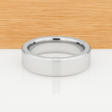 White Silver Platinum-Like Finish Tungsten Carbide Ring Polished Finish Beveled Edges - 8mm