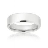 White Silver Platinum-Like Finish Tungsten Carbide Ring Polished Finish Beveled Edges - 8mm
